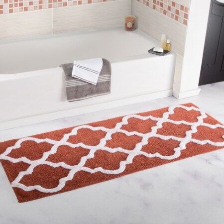 Hastings Home 100 Percent Cotton Trellis Bathroom Mat - 24x60 inches - Brick 542259LWM